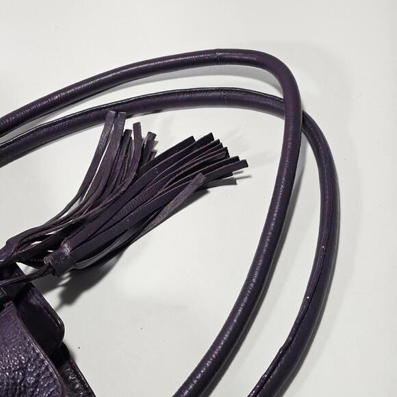 Vintage Sylvain Lefebvre Purple Leather Shoulder Bag Purse Drawstring Tassels - Picture 10 of 15